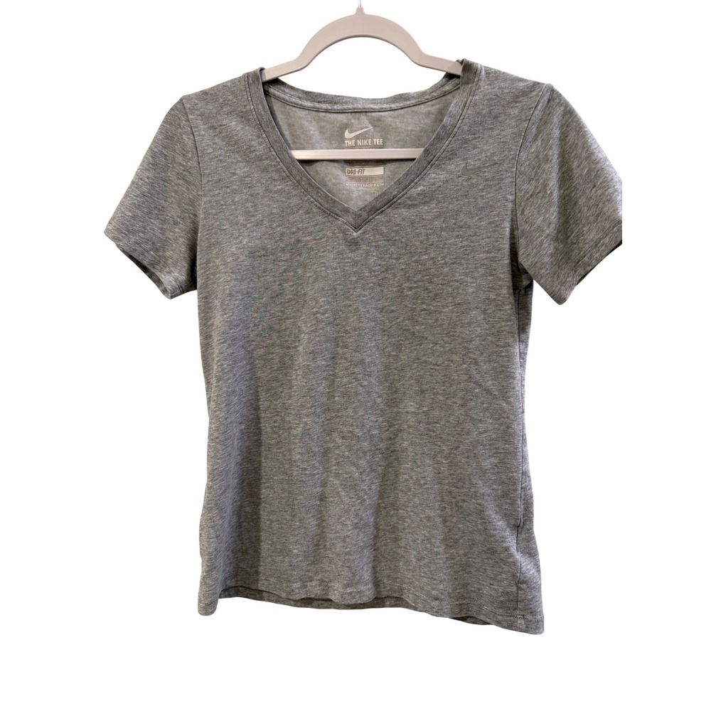Nike‎ Dri-FIT V-Neck T-Shirt Womens Small Heather Grey Athletic Cut Short Sleeve